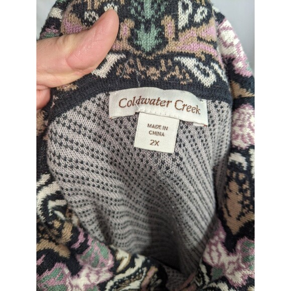 Coldwater Creek Tunic Sweater Dress  Plus 2X Cowl Neck Long Sleeve Black Floral - Picture 8 of 10